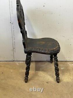 Antique carved folk art chair old surface paint chip carved 1800s