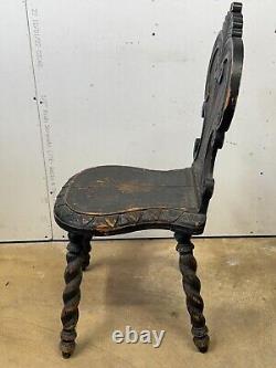 Antique carved folk art chair old surface paint chip carved 1800s