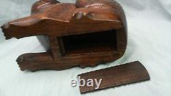 Antique carved wood folk art Cat bank box figurine