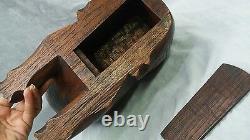 Antique carved wood folk art Cat bank box figurine