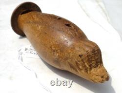 Antique early HAND CARVED FOLK ART WOOD ESKIMO SEAL WHISTLE music TREEN FIGURAL