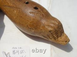Antique early HAND CARVED FOLK ART WOOD ESKIMO SEAL WHISTLE music TREEN FIGURAL