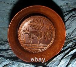 Antique folk art butter mold plunger style carved bull or ox patina AAFA