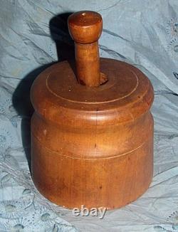 Antique folk art butter mold plunger style carved bull or ox patina AAFA