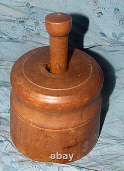 Antique folk art butter mold plunger style carved bull or ox patina AAFA