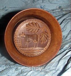 Antique folk art butter mold plunger style carved bull or ox patina AAFA
