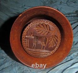 Antique folk art butter mold plunger style carved bull or ox patina AAFA