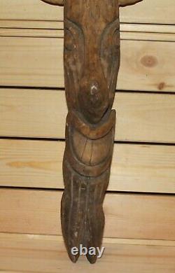 Antique folk art hand carving wood wall hanging mask with cattle horns
