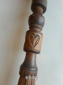 Antique hand carved Folk Art Walking Stick. Walking Stick with Face and Heart