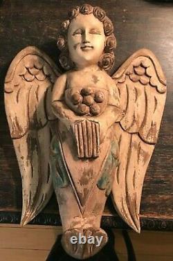 Antique hand carved Winged Angel Cherub Folk Art ARTEMIS Putti Figure 14 Tall