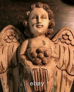 Antique hand carved Winged Angel Cherub Folk Art ARTEMIS Putti Figure 14 Tall