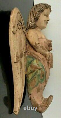 Antique hand carved Winged Angel Cherub Folk Art ARTEMIS Putti Figure 14 Tall