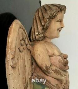 Antique hand carved Winged Angel Cherub Folk Art ARTEMIS Putti Figure 14 Tall