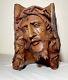 Antique Hand Carved Natural Wood Folk Art Religious Jesus Christ Sculpture Bust