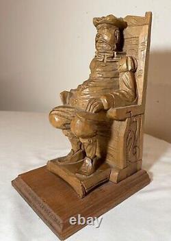 Antique hand carved seated figural seated man wood sculpture statue folk art