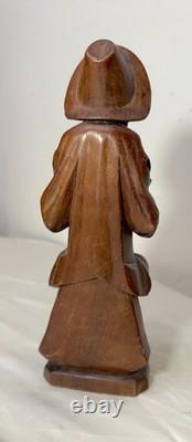 Antique hand carved wood Folk Art accordion musician man sculpture statue figure