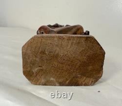 Antique hand carved wood Folk Art accordion musician man sculpture statue figure