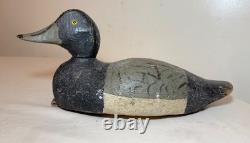 Antique hand carved wood Folk Art bluebill Drake duck decoy bird sculpture
