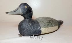 Antique hand carved wood Folk Art bluebill Drake duck decoy bird sculpture