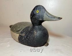 Antique hand carved wood Folk Art bluebill Drake duck decoy bird sculpture