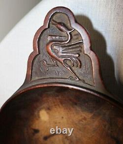Antique hand carved wood Folk Art dough bread bowl figural griffin handles