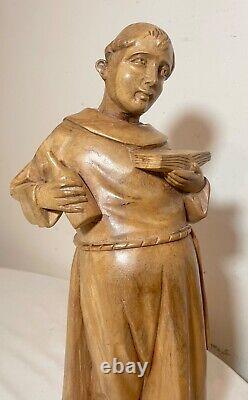 Antique hand carved wood folk art friar monk statue sculpture religious figure
