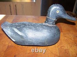 Antique hand carved wood folk art working black duck decoy sculpture