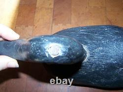 Antique hand carved wood folk art working black duck decoy sculpture