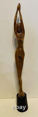 Antique hand carved wood nude lady woman Folk Art figural sculpture statue art