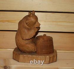 Antique hand carving wood bear figurine