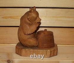 Antique hand carving wood bear figurine