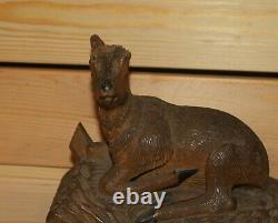 Antique hand carving wood deer figurine