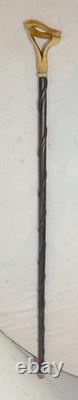 Antique handmade carved buffalo horn wood folk art cane walking stick