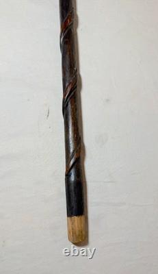 Antique handmade carved buffalo horn wood folk art cane walking stick