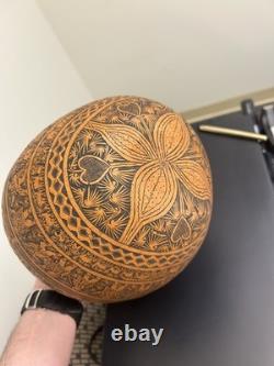 Antique large 12.5 inch Hand carved gourd Peru peruvian story teller folk art