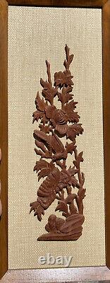 Antique original set Of 4 Folk Art Hand Carved Bird Flower Original Wood Frame