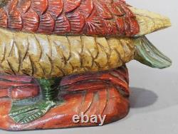 Antique painted goose duck carved folk art polychrome 19th century maple walnut