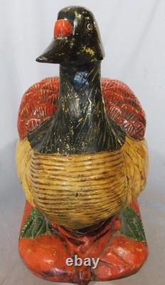 Antique painted goose duck carved folk art polychrome 19th century maple walnut