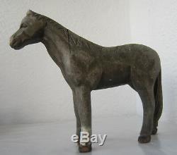 Antique primitive HAND CARVED HORSE figure statuette toy. Folk art carving