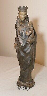 Antique religious Folk Art Mary Jesus hand carved wood sculpture statue Santos