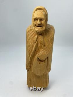 Anton Pearson Style Wood Carving Old Lady Folk Art Kansas Hand Carved Figure