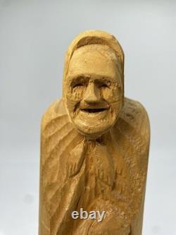 Anton Pearson Style Wood Carving Old Lady Folk Art Kansas Hand Carved Figure
