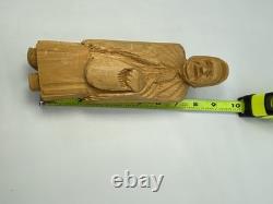 Anton Pearson Style Wood Carving Old Lady Folk Art Kansas Hand Carved Figure