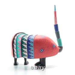Armadillo Oaxacan Alebrige Wood Carving Handcarved Signed Mexican Folk Art