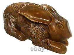 Arthur Court Folk Art Hand Carved Wooden Bunny Rabbit 4.5H x 10L Antique 1918