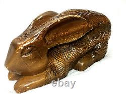 Arthur Court Folk Art Hand Carved Wooden Bunny Rabbit 4.5H x 10L Antique 1918