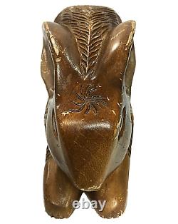 Arthur Court Folk Art Hand Carved Wooden Bunny Rabbit 4.5H x 10L Antique 1918