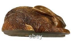Arthur Court Folk Art Hand Carved Wooden Bunny Rabbit 4.5H x 10L Antique 1918