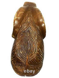 Arthur Court Folk Art Hand Carved Wooden Bunny Rabbit 4.5H x 10L Antique 1918