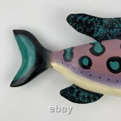 Artist Jim Lewis Hand-Carved Folk Art Painted Wooden Fish Decoy 1993 18 Artist Jim Lewis Hand-Carved Folk Art Painted Wooden Fish Decoy 1993 18